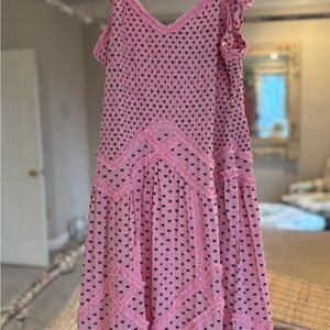 NWTLove Shack Fancy Classic Pink Midi Dress with Black Floral Print